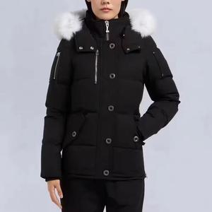 Womens <b>Down</b> Puffer Hooded Leather <b>Jacket</b> FOX Shearling Fur Trim Removable Hood Quilted Puffy Lamb Sheepskin Sporty Winter <b>Jacket</b> - Product Image 3