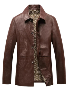 Abrigo Largo de Cuero Genuino para Hombre, Cuello Camisero, Cierre de un Solo Botón, Manga Regular, Grosor Estándar - Product Image 6