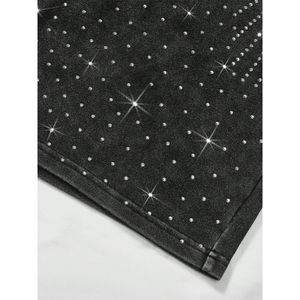 Manufacturer Custom Print Rhinestone Crystal 100% Cotton Solid Denim Distressed Baggy Vintage Double Waist High Street - Product Image 5