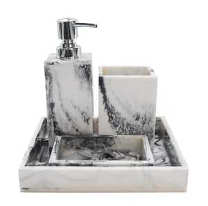 Ensemble de salle de bain moderne rond en résine MN EXPORTS, 5 pièces, distributeur de savon, gobelet, plateau, facile à nettoyer, imperméable, écologique - Product Image 1
