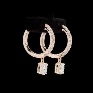 Elegantes pendientes de diamantes cultivados en laboratorio de 0,99 quilates para mujer en forma ovalada de oro rosa de 14 quilates, pendiente de diamantes de claridad VVS-VS para mujer - Product Image 1