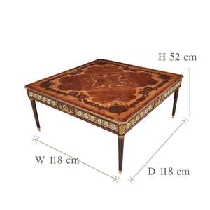Table basse carrée de luxe avec incrustations en bois complexes et détails en laiton pour une décoration de salon classique et intemporelle - Product Image 3