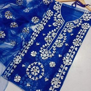 Modern Ethnic Contemporary Style Women's Acrylic Salwar Kameez <b>Gota</b> Embellished Shimmery Finish Hand Drawn Printing Regular Fit - Product Image 4