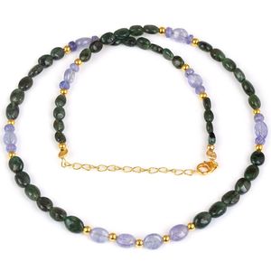 Collar de Cuentas de Resina de Alta Calidad, Piedra Natural Verde y Morada, Cadena Chapada en Oro, Joyería Unisex de Moda para Fiestas y Regalos - Product Image 4