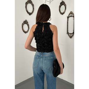 <b>Black</b> Blouse with <b>Roses</b> - <b>Black</b> - Product Image 5