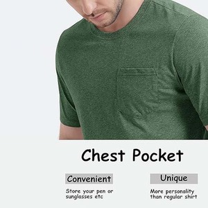 Chemises respirantes en coton de qualité supérieure vert vêtements pour hommes grande taille Style de rue avec poche col rond hommes t-shirts 2025 - Product Image 4