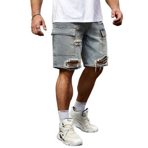 Short en jean vintage de style Y2K pour hommes, denim déchiré et lavé avec poches, coupe ample, short décontracté pour hommes - Product Image 1