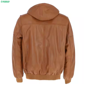 BEHRAM INTERNATIONAL Men's Genuine <b>Leather</b> Moto <b>Jacket</b> Stand Collar Zipper Closure Slim Fit Autumn Style <b>Brown</b> Color - Product Image 3