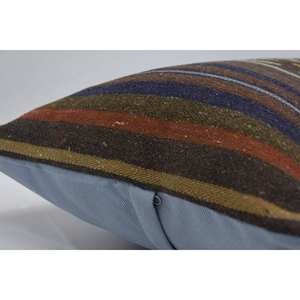 Alfombra de lana Kilim multicolor de 16x36 pulgadas Técnica tejida con patrón de rayas vintage sutil - Product Image 5