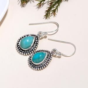Pendientes Colgantes de Plata de Ley 925 con Larimar Genuino en Forma de Pera con Engaste de Bisel, Joyería Hecha a Mano para Esposa - Product Image 1