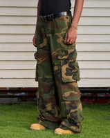 Pantalon cargo tactique camouflage personnalisé en sergé de coton léger à jambe large et coupe ample pour homme