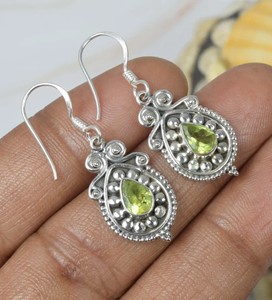 925 <b>Sterling</b> <b>Silver</b> Green Peridot <b>Earrings</b> Handmade Pear Shape Designer Hook <b>Earrings</b> Christian Gift Wholesale Factory Price - Product Image 3