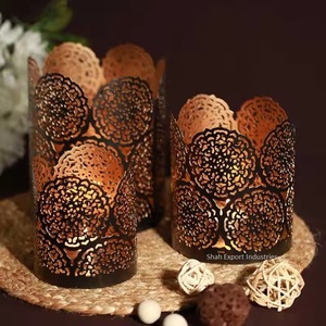 Awesome Design Black Round Votive <b>Candle</b> <b>Holder</b> With Floral Metal Cut Design for Events and Weddings Decorations - Product Image 2