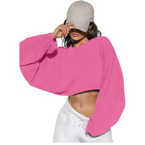 Sudadera con capucha de gran tamaño para mujer, Top corto personalizado, sudadera informal de punto de invierno, sudadera recortada de gran tamaño - Product Image 3