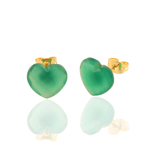 Romantic <b>Heart</b> Shape Faceted Green Onyx Minimalist <b>Earrings</b> <b>Gold</b> Plated Push Back Stud <b>Earrings</b> Lovely Promise Rings For Woman - Product Image 1