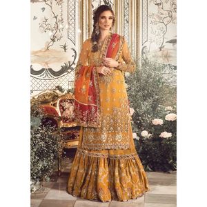 Collection formelle : Robe en mousseline brodée – Ensemble pakistanais 3 pièces cousu pour soirée, Lehnga Choli - Product Image 5