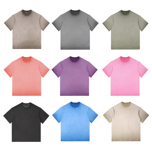 T-shirt pour homme en coton/polyester, coupe régulière, col rond, poids lourd, style streetwear, lavage à l'acide, épaules tombantes, 380 g/m², respirant - Product Image 2