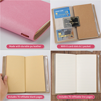 Carnet de voyage SHE Quote en cuir PU rose avec emplacements pour cartes, 70 pages rechargeables, pour femmes