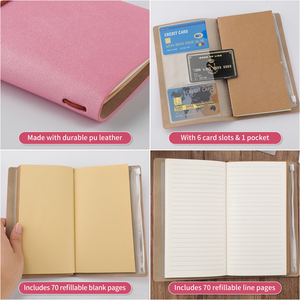 Diario SHE Quote de Cuero PU Rosa con Ranuras para Tarjetas, Cuaderno de Viaje Recargable de 70 Páginas para Mujer - Product Image 4