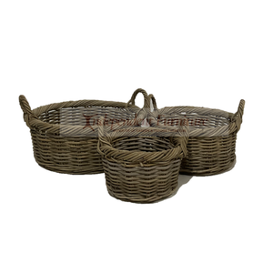 Wholesale Kubo Round Rattan <b>Basket</b> Set 3 <b>for</b> Home Garden Outdoor Flower Pots Planters Woven <b>Plant</b> Storage Organizer Holders Box - Product Image 1