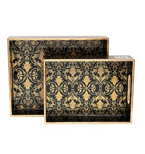 Bandeja DE SERVICIO DE MADERA hecha a mano, elegantes estampados vibrantes, asas irrompibles, vajilla sostenible ecológica para uso versátil - Product Image 4