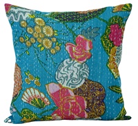 Housse de coussin bohème Kantha florale vintage écologique tissée 100 % coton, taie d'oreiller décorative en tissu pour canapé et jeté de canapé