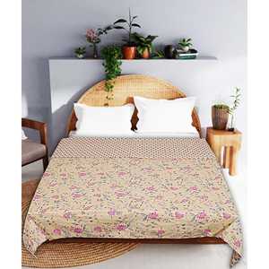 Lit double en coton imprimé floral beige 240 TC Dohar SHKR1026 Couette - Product Image 1