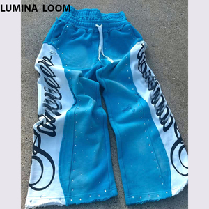 Pantalones personalizados, pantalones de chándal de pierna ancha, pantalones de chándal de algodón de felpa francesa, pantalones de chándal rectos de doble cintura, pantalones de chándal Acampanados para hombres - Product Image 4