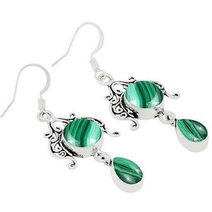 Pendientes de piedras preciosas de malaquita, pendientes de forma redonda de Plata de Ley 925 sólida para mujeres y niñas, Pendientes colgantes, joyería de plata - Product Image 1