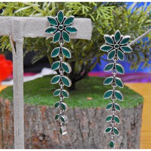 Boucles d'oreilles fines en argent sterling 925 faites à la main avec une pierre précieuse d'onyx vert naturel finition oxydée cadeau élégant - Product Image 2