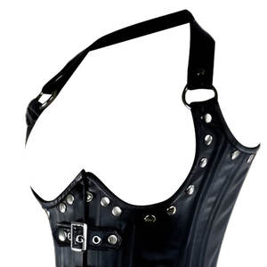 Corset en cuir noir style punk rock avec sangle à boucle cloutée personnalisée |   Gilet corset gothique - Product Image 3