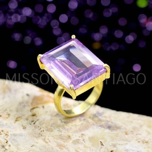 Wholesale Lendavor Lavender Zircon <b>Statement</b> <b>Ring</b> Princess Cut 18x14mm Dainty Geometric Design Brass Gold Rhodium Plated Fine - Product Image 2