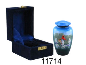 Urne souvenir en métal de petite taille Conception d'impressions cardinales pour les funérailles avec boîte en velours au prix le plus bas - Product Image 2