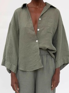 Nouveau élégant surdimensionné décontracté Shorts chemise de haute qualité col rabattu femmes ensembles 100% coton en gros 2 pièces ensemble femmes - Product Image 2