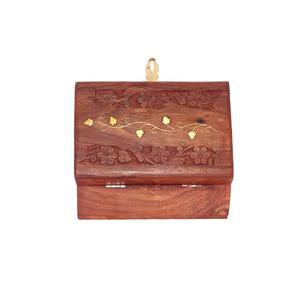 Elegant Carved Wooden <b>Box</b> with <b>Hinged</b> Lid Home Office Locking Wood Storage <b>for</b> Jewelry Stylish Organizing - Product Image 1
