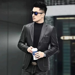 เสื้อแจ็คเก็ตหนังแท้กันน้ำกันลมสไตล์ไฮสตรีทสำหรับผู้ชาย แขนยาว ทรงเข้ารูป หนังแกะแท้ แฟชั่นฤดูหนาว - Product Image 4