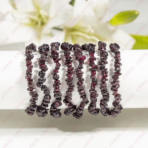 Natural Maroon Color <b>Garnet</b> Irregular Shape Gemstone Chip <b>Bracelet</b> Healing Crystals for Meditation Party Wear At Bulk Price - Product Image 1