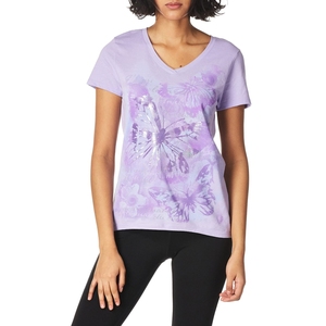 Màu Tím Bướm In Thân Thiện Với Môi Nhanh Chóng Khô Thoáng Khí Chất Lượng Cao 100% Cotton Tùy Chỉnh Ngắn Tay Áo Cổ Phụ Nữ - Product Image 1