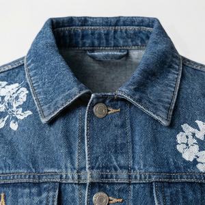 Women Casual Printed <b>Denim</b> <b>Jacket</b> Oversized Down Long Sleeve Vintage Jean Coat Pockets <b>Floral</b> Embroidery Fashion Trendy - Product Image 4