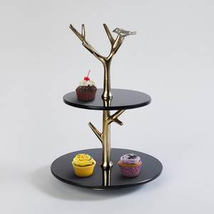 Support à gâteau à 2 étages en métal noir, design Branches, écologique, lavable au lave-vaisselle, personnalisable, pour les mariages, les hôtels, utilisation sur table - Product Image 1