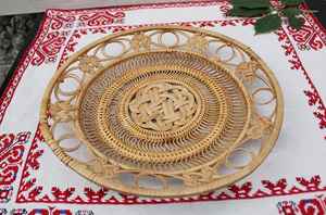 ตะกร้าสานทรงกลมสไตล์วินเทจสำหรับใส่ของในบ้านถาดหวายสำหรับตกแต่ง - Product Image 3