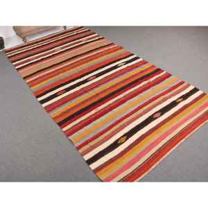 Alfombra Turca Vintage de 5.9x11 pies, Alfombra Grande, Alfombra de Lana a Cuadros Roja y Naranja - Product Image 1