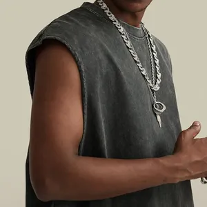 Camiseta sin mangas de entrenamiento para hombre, ropa atlética para gimnasio, camiseta sin mangas, chaleco de entrenamiento físico de gran tamaño con lavado ácido Vintage desgastado - Product Image 3