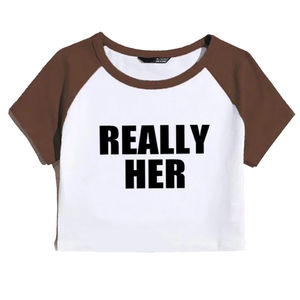 2025 Top Vente Lettre Motif Imprimé Col Ras Du Cou Crop Top Vente Produits 2024 Femmes À Manches Courtes Haut Streetwear - Product Image 6