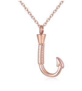 Rose Gold Hook Keepsake Jewelry Stainless Steel Hook Cremation Urn <b>Necklace</b> Pendant <b>Ashes</b> Urn Memorial Unisex Custom Size - Product Image 1