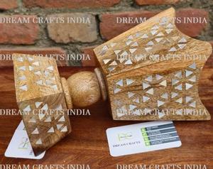 Brûle-encens en bois de manguier naturel durable avec incrustation de nacre, motif religieux arabe, ensemble cadeau de luxe, artisanat de rêve, Inde - Product Image 5