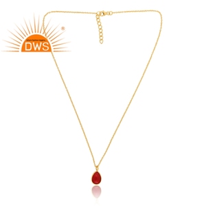 Latest Design Sterling <b>Silver</b> 18K Gold Plated Doublet Garnet Quartz Gemstone Pendant <b>Necklace</b> Demi Fine Jewelry Manufacturer - Product Image 2