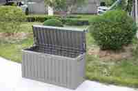 270L/72GAL Boîte de rangement horizontale robuste en rotin pour jardin extérieur, résistante aux intempéries
