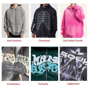 Y2K Vintage algodón Streetwear hombres pulóver Sudadera con capucha personalizada con parches bordados desgastados apliques Sun Faded Acid Wash - Product Image 4