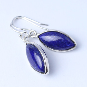 เครื่องประดับอินเดียทำด้วยมือขายส่ง925เงินสเตอร์ลิงต่างหูแบบห้อยของแท้ Lapis Lazuli Marquise Cabochon อัญมณีสีทองอินเทรนด์ - Product Image 3